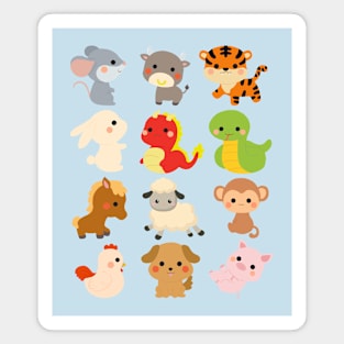 12 Chinese Zodiac Animals Cute Kawaii Colorful Magnet